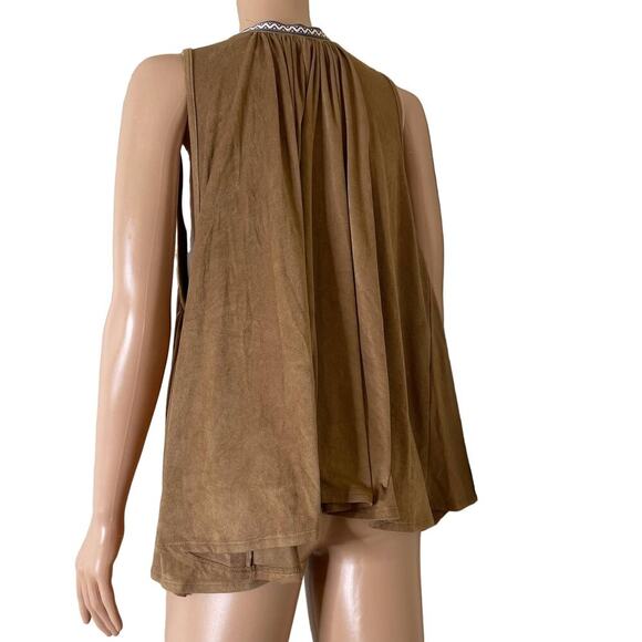 Freeway top faux suede sleeveless Boho Indian Western blouse embroidered SZ  M - Picture 4 of 9